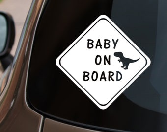 Baby on Board Auto Aufkleber / Vinyl Sticker mit Dinosaurier Lustiger Baby on Board Autoaufkleber. T-rex