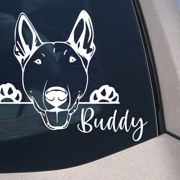 Bull Terrier Peeking Dog Car Decal Sticker, Bull Terrier Dog Sticker, Vinyl Window Cute Bully dog gifts, Bull Terrier dog Lover English Bull