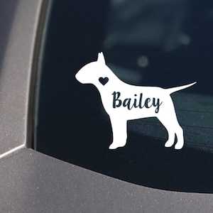 Personalized Bull Terrier Dog Decal / Sticker, Customize with your Dog&#39;s name,  Bully Vinyl Dog Car Decal, Sticker Custom Made