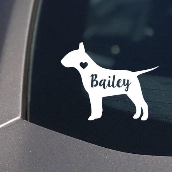 Personalized Bull Terrier Dog Decal / Sticker, Customize with your Dog's name,  Bully Vinyl Dog Car Decal, Sticker Custom Made