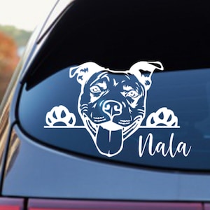 Peeking Pitbull Dog Sticker, American Pitbull Car Vinyl Decal Window American Staffordshire Rednose Sticker Pitties Mom Pit bull Terrier