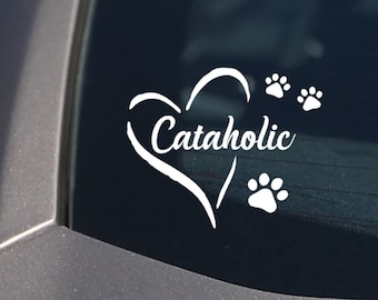 Cataholic Cat and Heart Cat Decal / Sticker