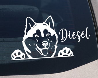 Peeking Husky Car Decal Sticker, Siberian Husky Dog Sticker, Vinyl Window Ute Cute Fun Dog Love Huskies, Husky Dog, Husky Wolf, Husky Gifts