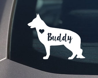 German Shepherd Sticker, Vinyl Decal, Custom Made Shepherd Silhouette Sticker Personalized with your Dog's Name