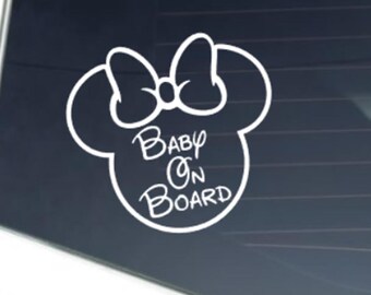 Baby On Board Car Window Decal Girl Mouse Bow | Cute Baby Safety Sticker