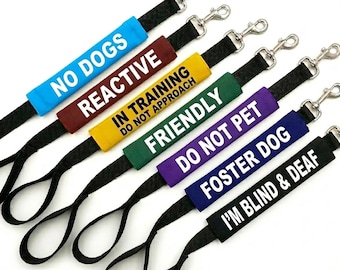 Custom Text Hand Made Dog Lead Sleeve, Your Text, personalized dogs Leash cover,  In Training Not Friendly Need Space No dogs Reactive Deaf