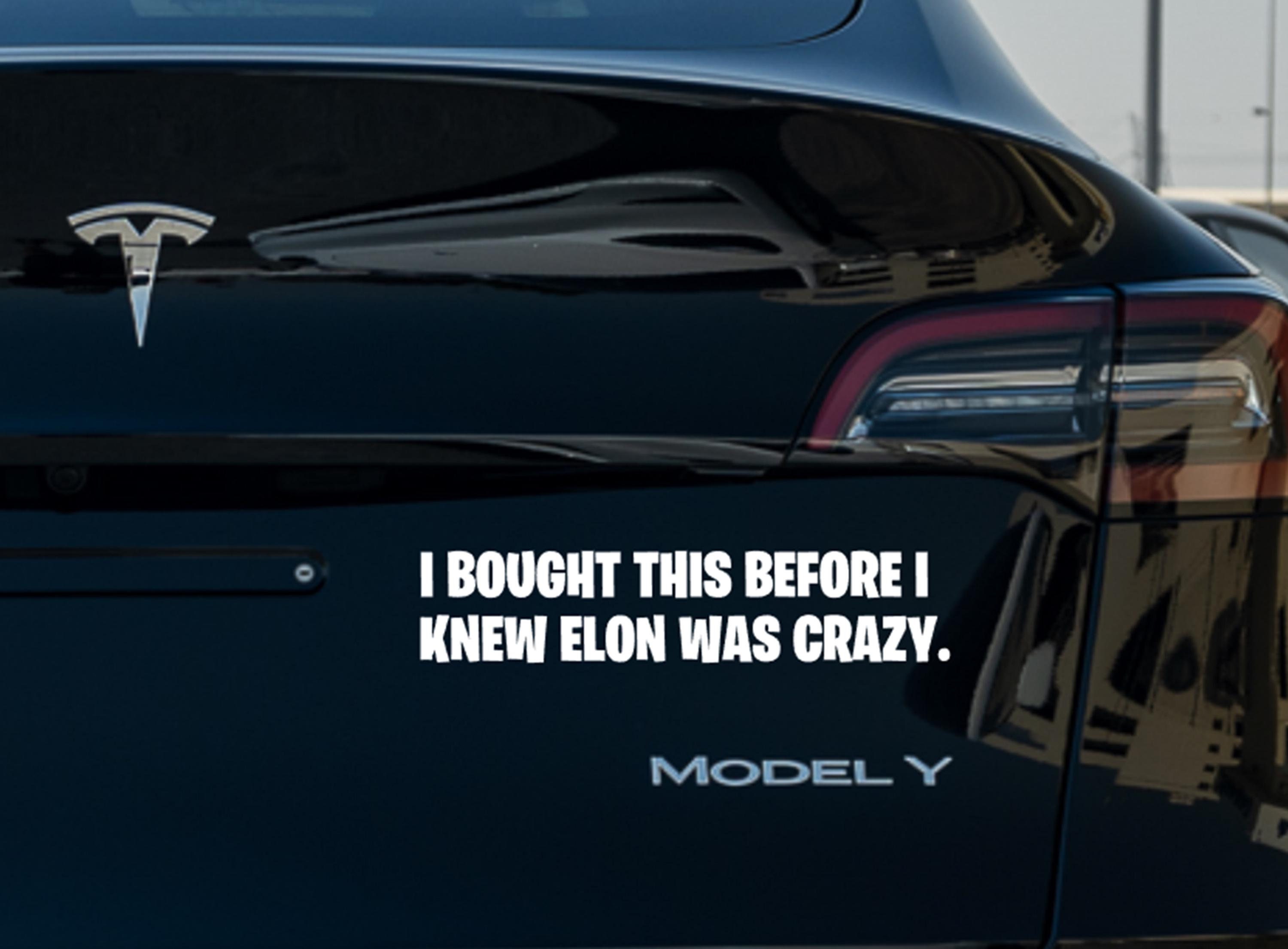 "I Bought This Before We Knew Elon Was Crazy" Bumper Sticker – Glossy 3M Vinyl, Funny Car Decal