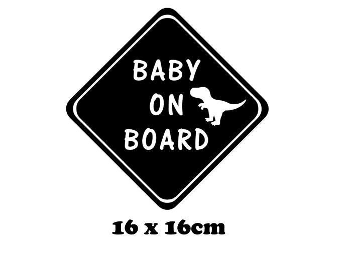 Drôle 14.8x12.6cm Autocollants de voiture Dinosaure Bébé à bord Vinyle  Fenêtre de voiture Avertissement Signe Décor Décalcomanie Noir / laser