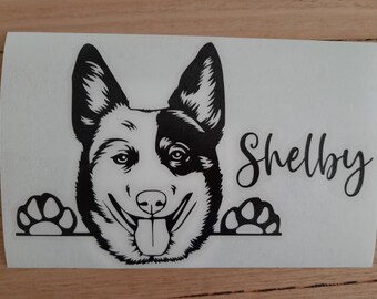 Australian Cattle Dog Peeking Decal, Red or Blue Heeler High Quality Waterproof Dog Sticker