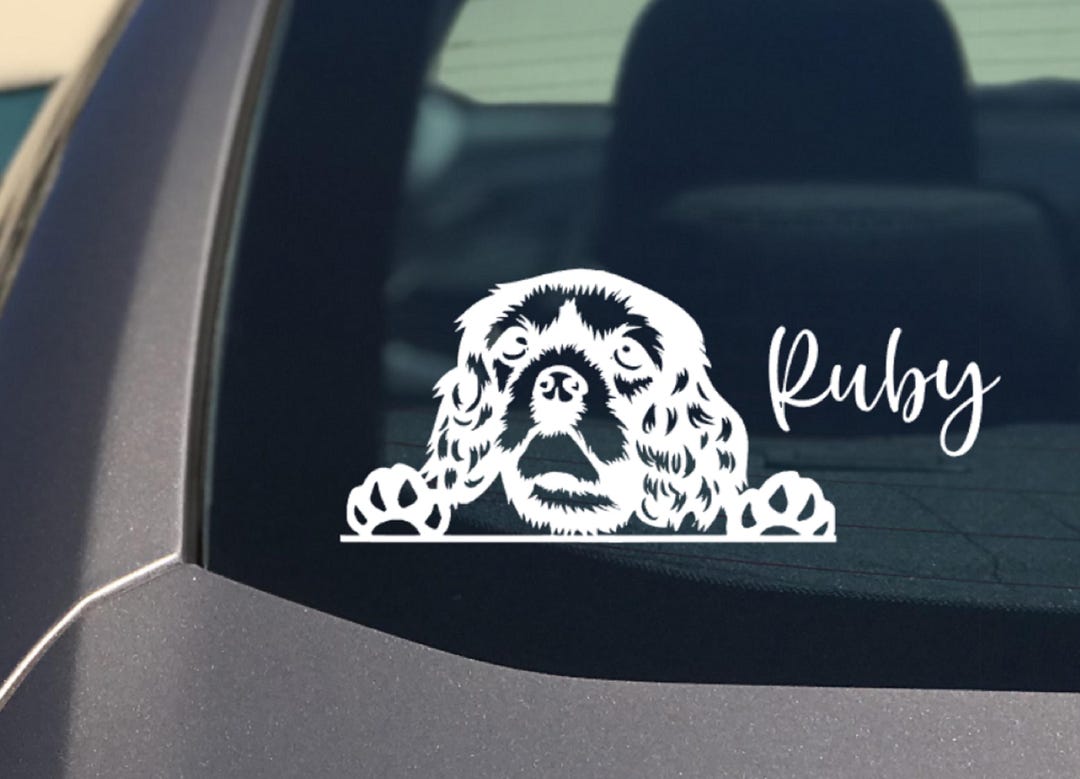 Cavalier King Charles Spaniel Peeking Dog Car Decal Sticker, Dog ...