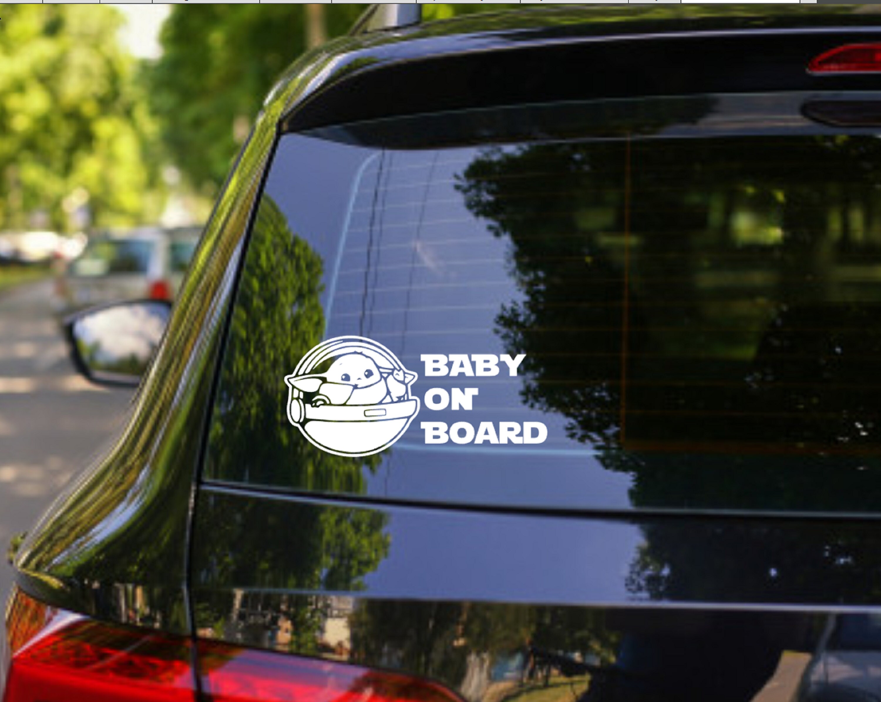 Baby Yoda On Board Star Wars Vinyl Decal – Car Window Bumper Sticker, Die Cut, Semi-Gloss