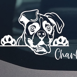Pegatina Boxer, Peeking Boxer Car decalcomanía, Peadina impermeable de vinilo para perros, Pegatina para perros boxer, Ventana de vinilo lindo, Regalos Boxer, amante de Boxer, Boxers