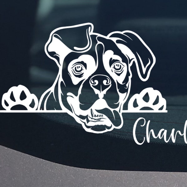 Boxer Sticker, Peeking Boxer Car decal, Waterproof Dog Vinyl Sticker, Boxer Dog Sticker, Vinyl Window Cute, Boxer gifts, Boxer lover, Boxers