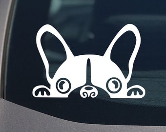 Pegatina de vinilo de alta calidad de Bulldog Francés asomado, 12 x 19 cm, para ventana de coche, divertida, regalo ideal para un Frenchie, para portátil, personalizable con nombre o texto.