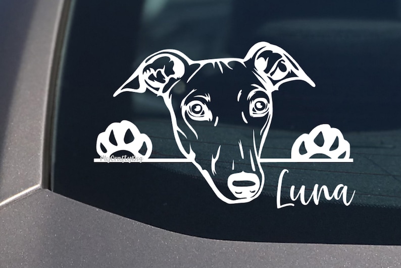 Greyhounds In Motion - Car Window Sticker - Dog On Board Sign Decal - Foto 4