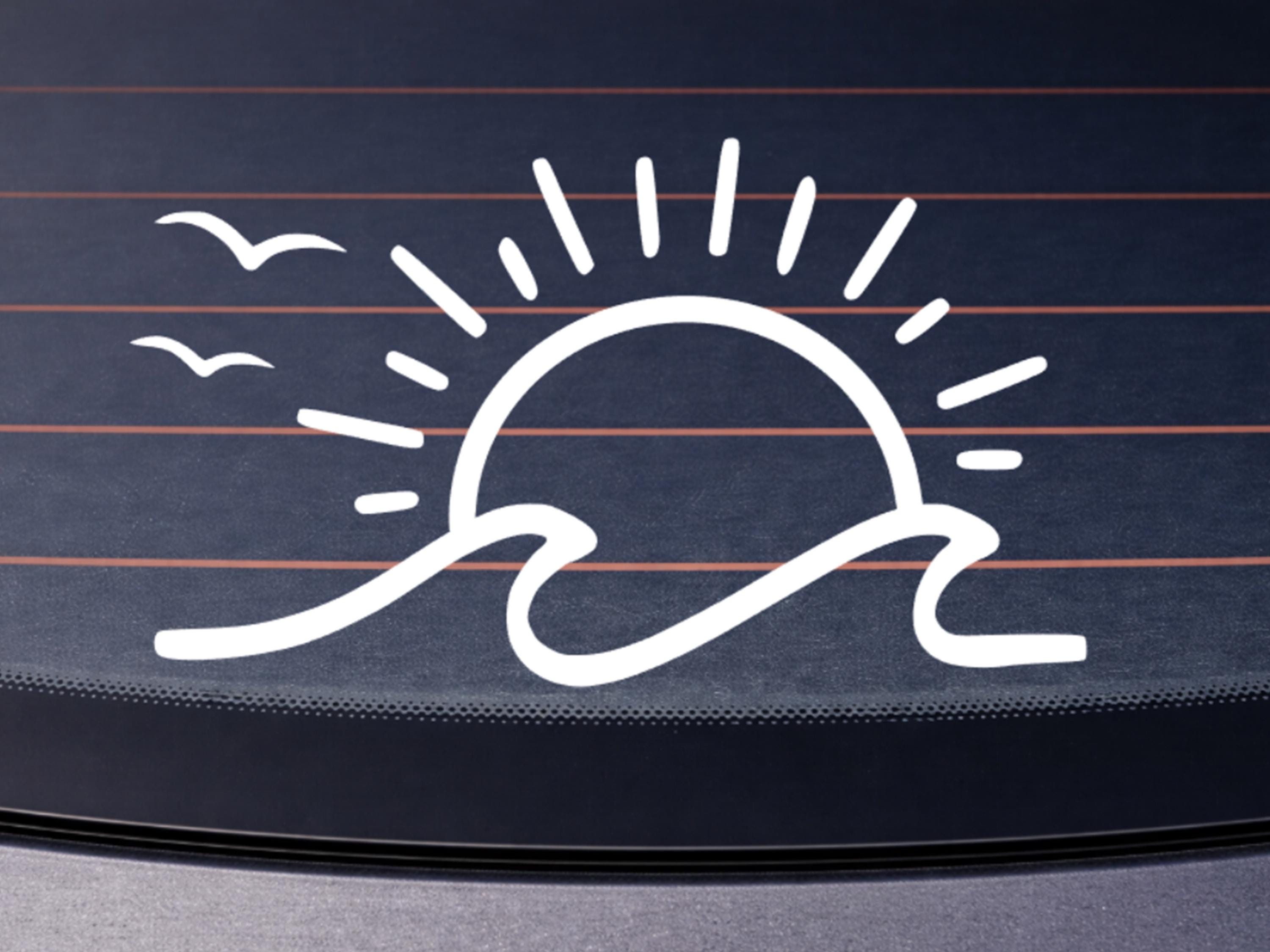 Sun and Wave Car Window Decal | Minimalist Ocean Vinyl Sticker | Beach ...