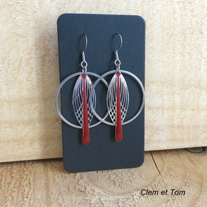 Silver and black, silver and red earrings, rings, hoops, stainless steel, light earrings, trendy. Red