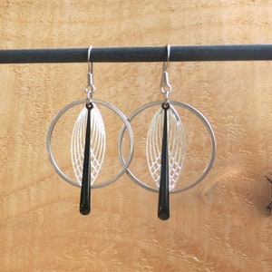 Silver and black, silver and red earrings, rings, hoops, stainless steel, light earrings, trendy. image 4