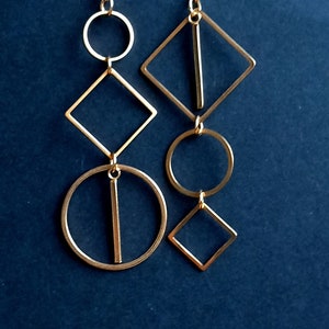 Longues boucles d'oreilles asymétriques, grandes boucles décalées géométriques, boucles XXL, acier inoxydable doré ou argenté. image 8