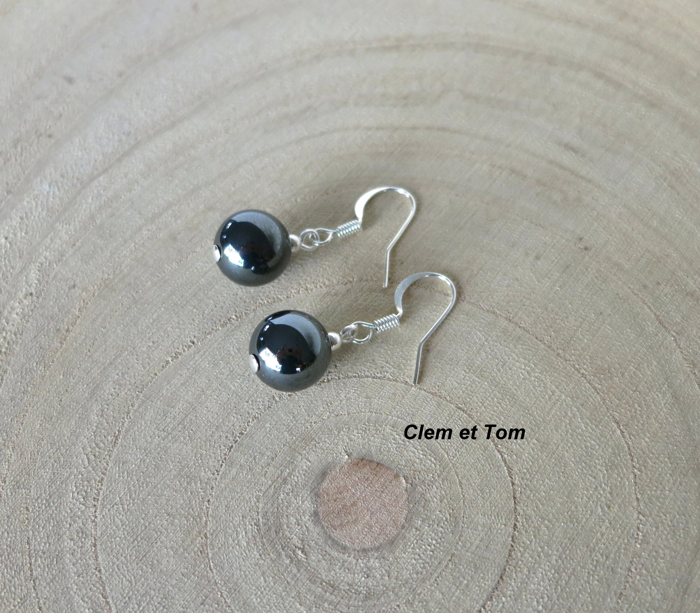Parure Bijoux En Hématite Noire - Collier Et Boucles D'oreilles Acier Inoxydable, Neuf Avec étiquettes