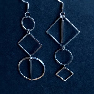 Longues boucles d'oreilles asymétriques, grandes boucles décalées géométriques, boucles XXL, acier inoxydable doré ou argenté. image 9