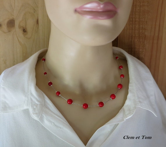 Collier rouge perles rouges cerise collier classique bijou - Etsy France