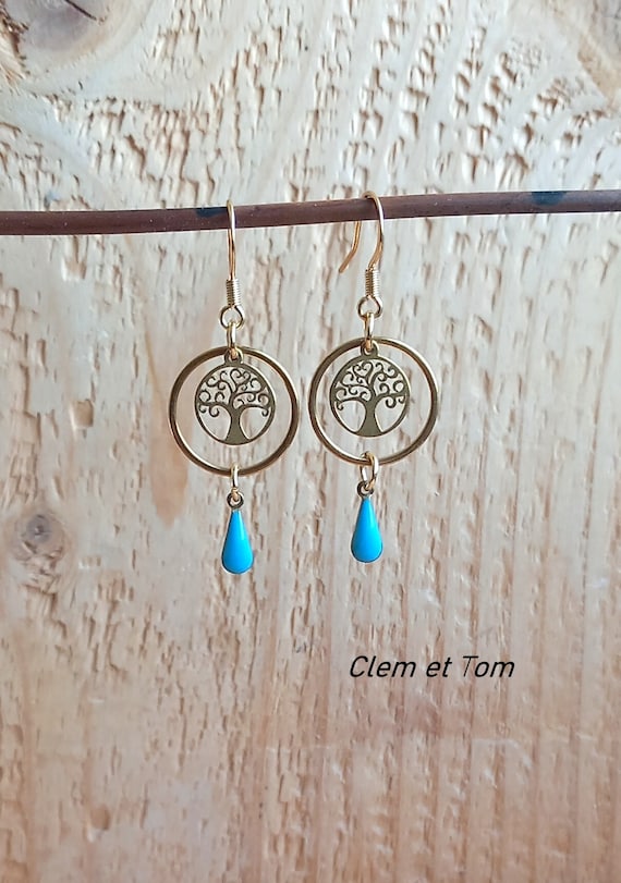 Orecchini Asimmetrici Albero della Vita in Bronzo e Legno - Gioi... | su MissHobby