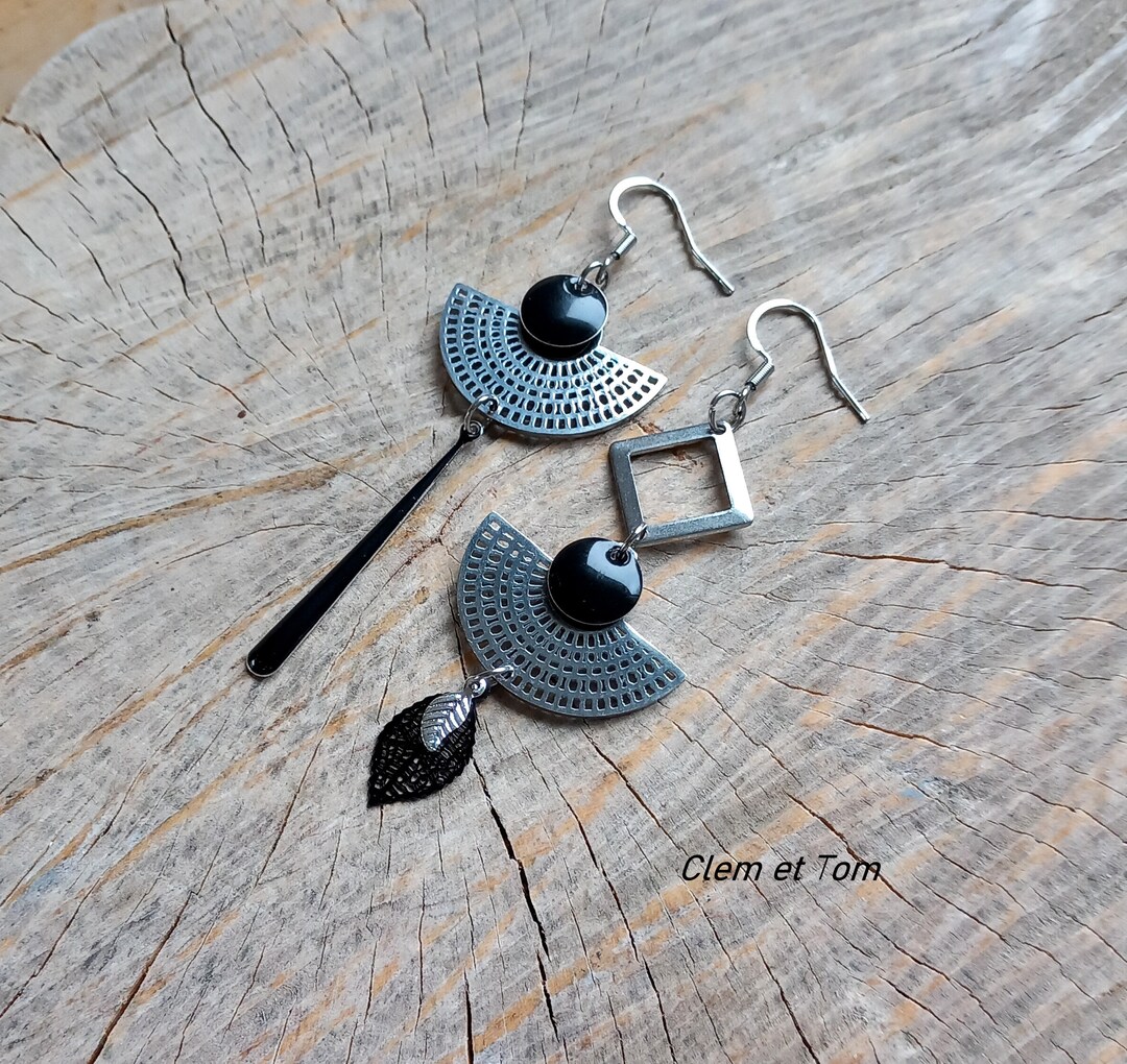 2 Paires Boucles D'Oreilles Femme Lune Et Soleil Asymétriques Argent 925 - Zirconium Élégant
