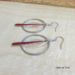 Silver and black, silver and red earrings, rings, hoops, stainless steel, light earrings, trendy. image 6