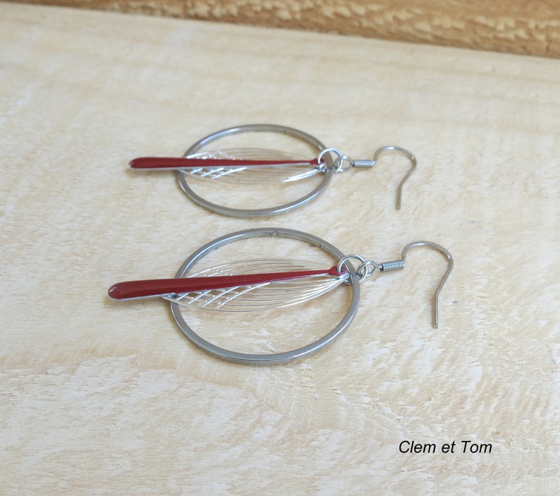 Silver and black, silver and red earrings, rings, hoops, stainless steel, light earrings, trendy. image 6