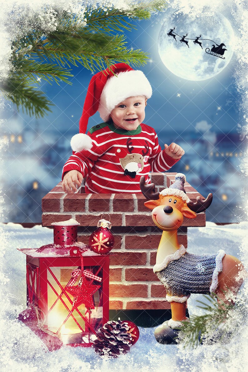 Christmas Set of 50 Photoshop Overlays Backdrop Santa  Etsy