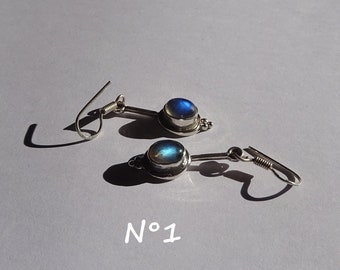 Labradoriet bungelende oorbellen in 925 sterling zilver, uniek stuk