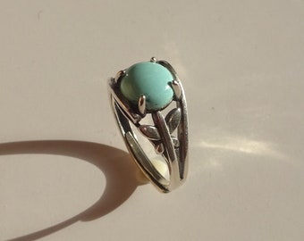 Bague turquoise bleu, en argent massif , taille unique