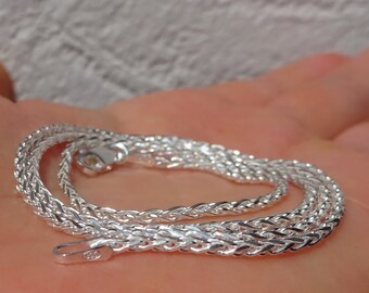 925 Sterling Silver Twisted Rope Chain Necklace with Sparkling Diamond Effect, Sterling Silver Choker Chain, Length 40.5CM