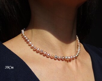 Collier Chocker petites perles de culture deau douce et pierre labradorite