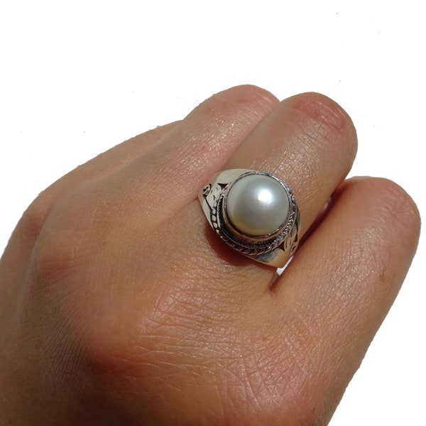 Bague Perle de culture d'eau douce, en argent massif , taille réglable, convient au doigt de la taille 54 jusqu'à 59, pièce unique !