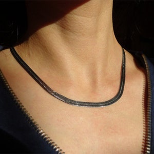 Smooth and flexible chain necklace, mirror polished, 925/1000 silver charm necklace, flat shape, Length 44.5Cm