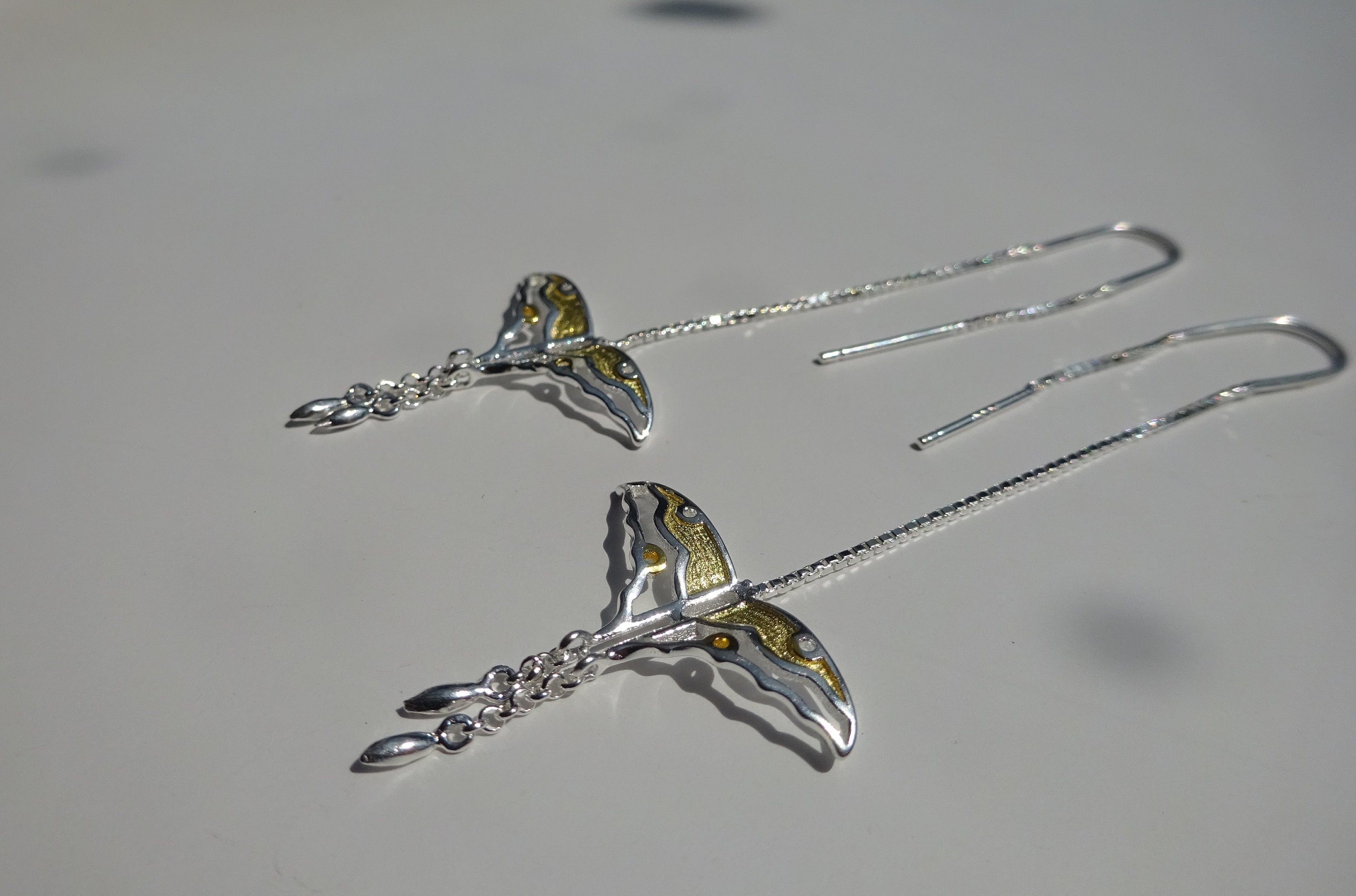 Orecchini pendenti vintage a forma di libellula in argento sterling 925 - Italia