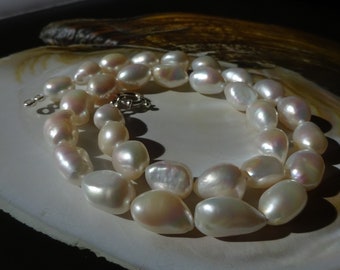 Freshwater cultured pearl necklace, cultured pearl, baroque pearl, white pearl, natural pearl, pearly pearl, 44cm