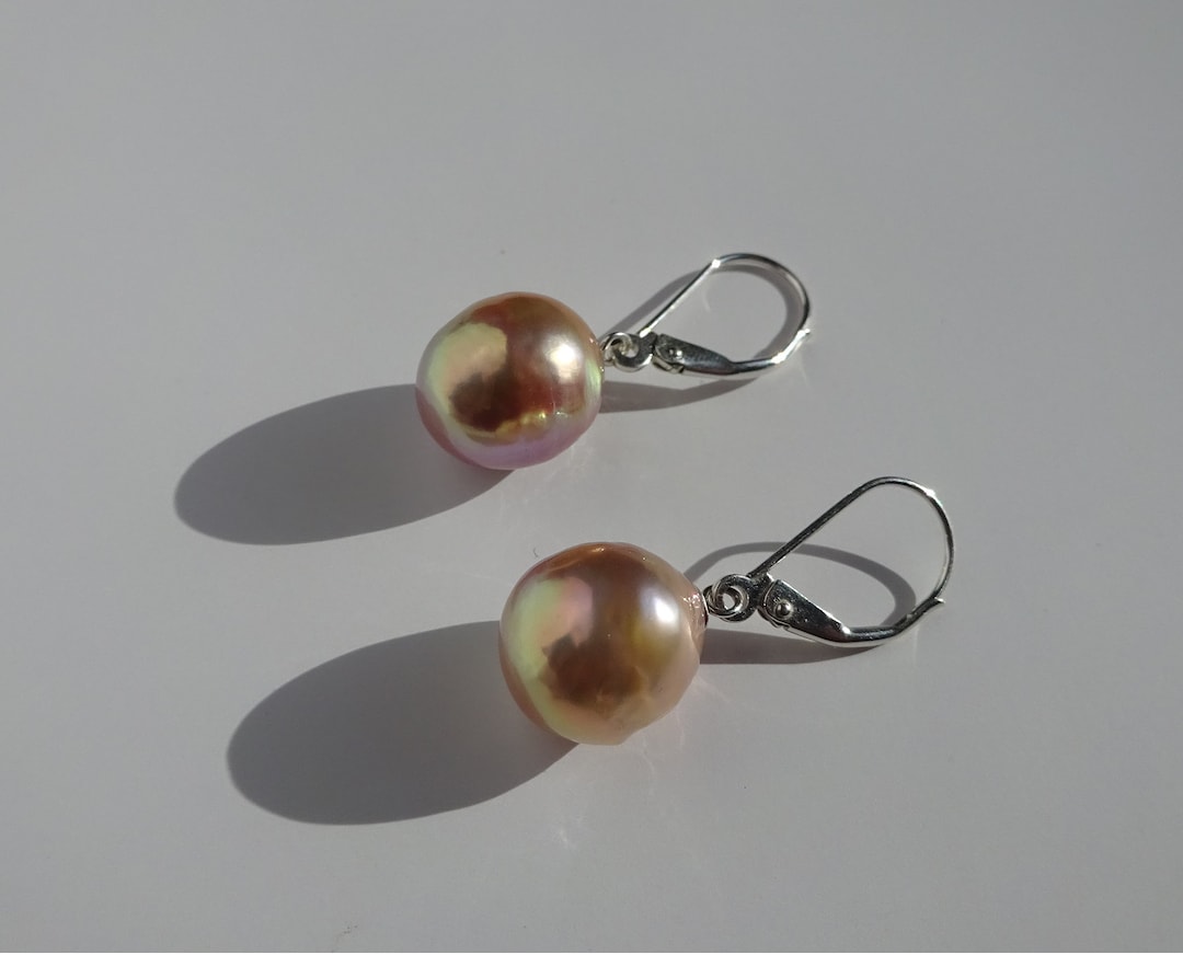 Boucles D'oreilles Pendantes Avec Perles De Culture Et Grenat - Dormeuses Plaquées Or 14K