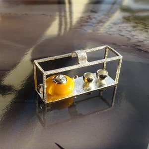 Pendentif ambre en argent massif, bijou motif bouilloire et tasse image 8