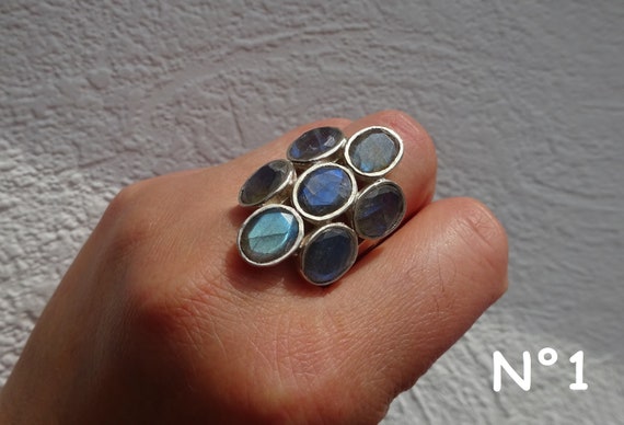 Bague Réglable En Labradorite Du Canada - Acier Inoxydable - Lithothérapie - Neuf Avec étiquettes