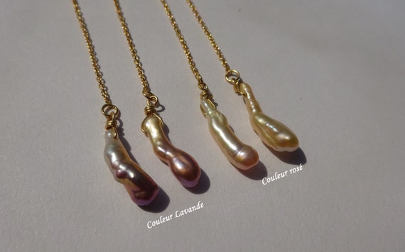 Boucles d'oreilles chaînettes Perle de culture, petites perles forme baroque,lustre intense