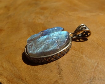 Pendentif ethnique, pierre labradorite couleur bleu foncée ou dorée, agent massif 925, pièce unique !!!