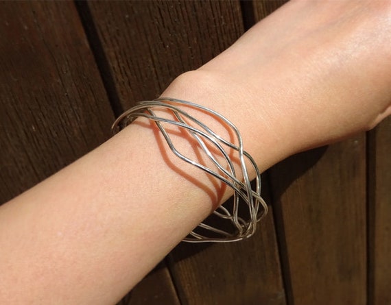 Bracelet En Argent Massif - Motif Vagues - Occasion - Bijou Fin Et Léger