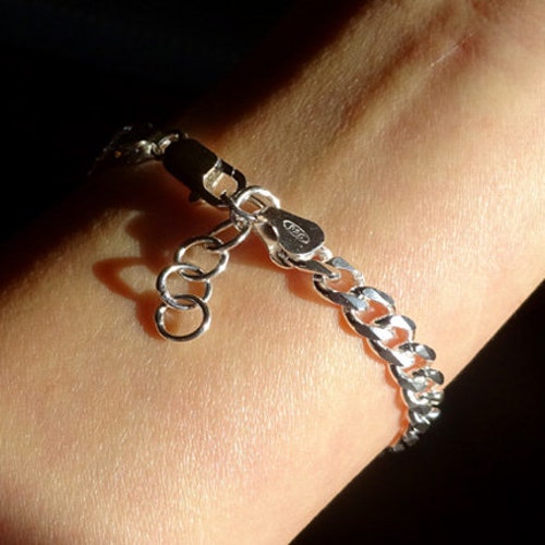 Bracelet chain link, solid silver 925, adjustable between 16.5 and factory 19 cm