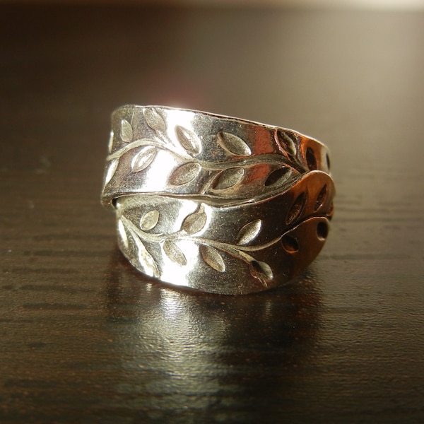 Bague en Argent Massif 925 Motif Feuille , bague taille unique ajustable