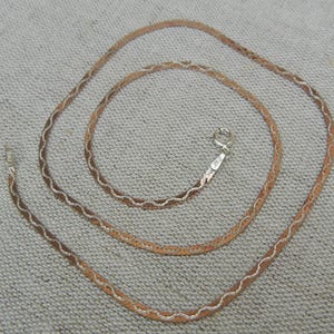 Collier chaîne fine plate, en vermeil, argent massif 925, plaqué or rose motif vague effet diamanté, reversible image 1