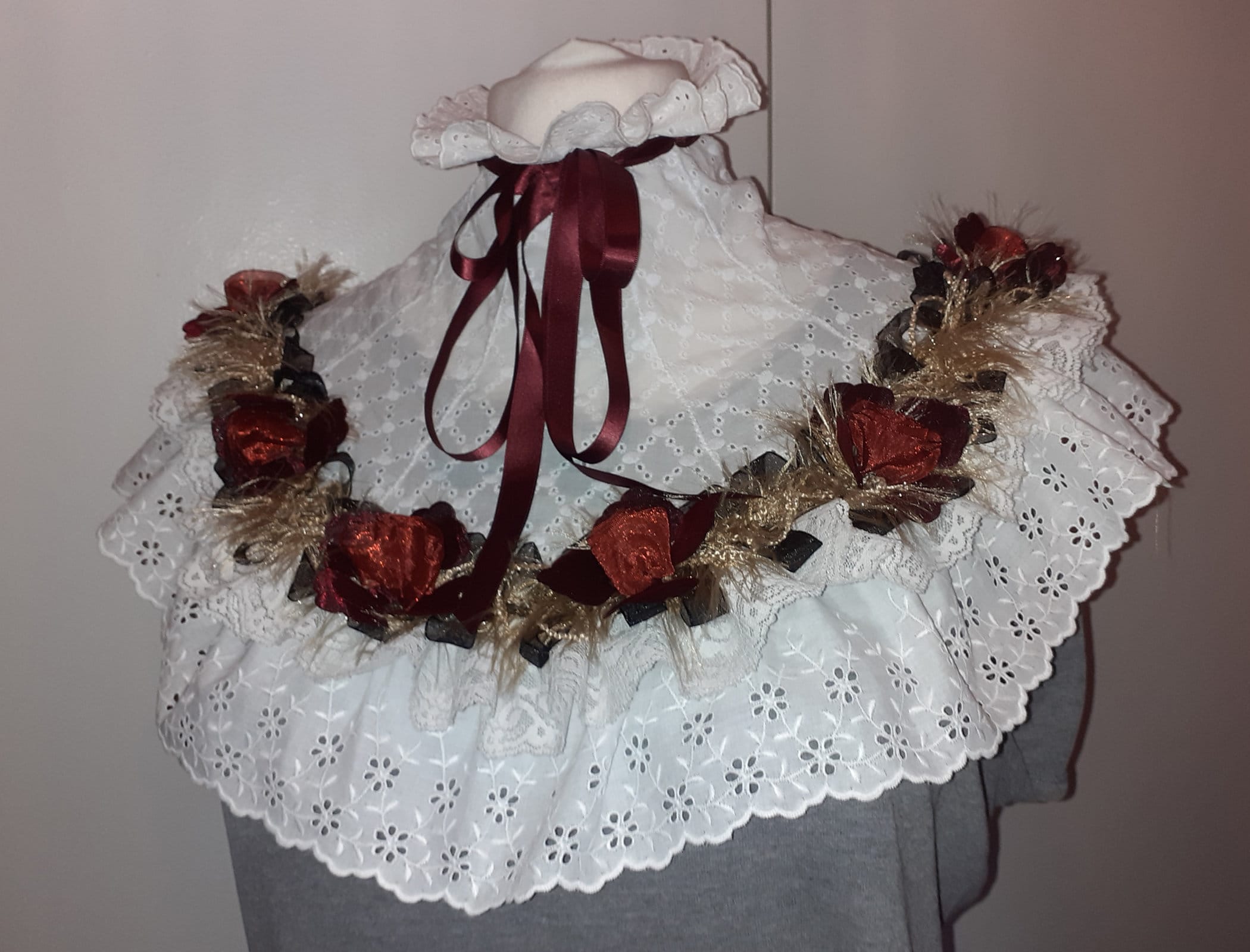 Col Ancien Dentelle Ivoire – Pointe De Gaze – Fait Main – Années 1800