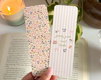 Coquette Flowers and Bows Bookmark, Pretty Girls Read Books, Bookish Gift for Book Lover, Girly Bookmark for Reader, Bookish Gift for Reader